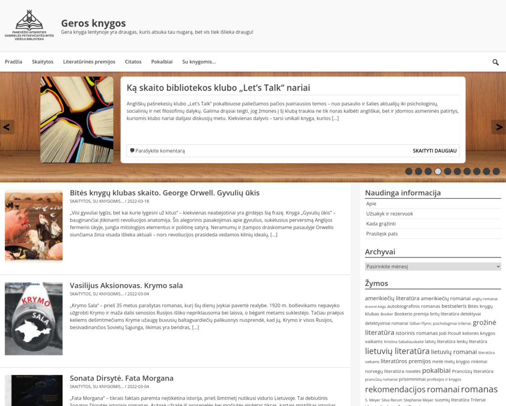 Panevėžio apskrities Gabrielės Petkevičaitės-Bitės viešosios bibliotekos „Geros knygos“ svetainės vaizdas